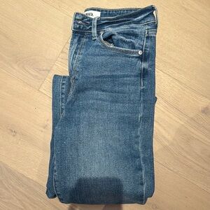 Blue Straight Leg Jeans with Subtle Fading
